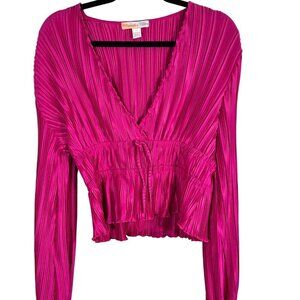 Retro Crinkle Feminne Peplum Top L Coquette Boho Y2K Chic Shiny Festive Holiday‎